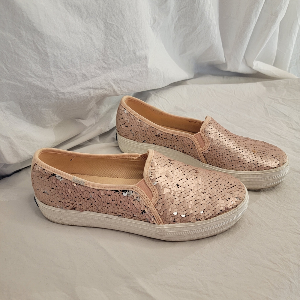 Keds Sequin Slip-On Sneakers - Blush Pink Reverse To Silver